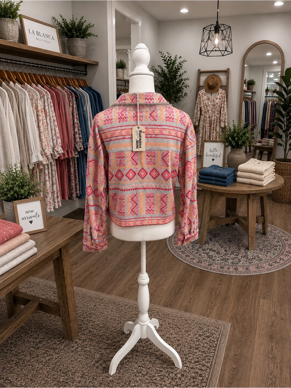 Savanna Jane Small Gray Pink Orange Aztec Rhinestone Shacket NWT - Picture 2 of 2